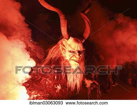 Stock Image - "Percht from the Freilassinger-Erzteufln club, Maxglaner Krampuslauf or Perchten Procession, Maxglan, Salzburg, Salzburg State, Austria, Europe". Fotosearch