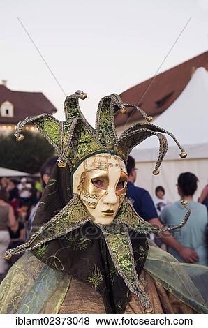 Stock Photo - "Performer wearing a Baroque Venetian mask, Venezianische Messe, Venetian festival, Ludwigsburg, Baden-Wuerttemberg, Germany, Europe". Fotosearch