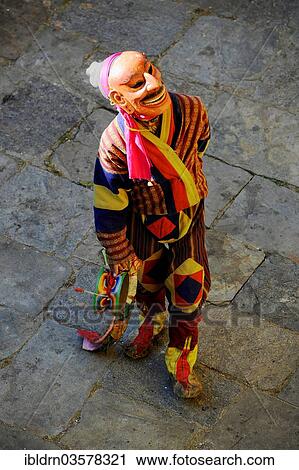 Stock Image - "Performing artist at a monastery festival in Jakar Dzong fortress, Jakar, Bumthang district, Bhutan, Asia". Fotosearch