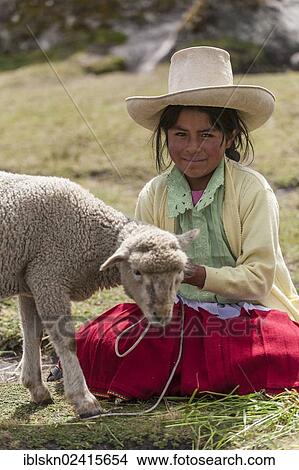 Peruvian shepherd girl with a straw hat, Cumbemajo, Peru, South America View Large Photo Image Picture - Peruvian shepherd girl with a straw hat, Cumbemajo, Peru, South America. Fotosearch