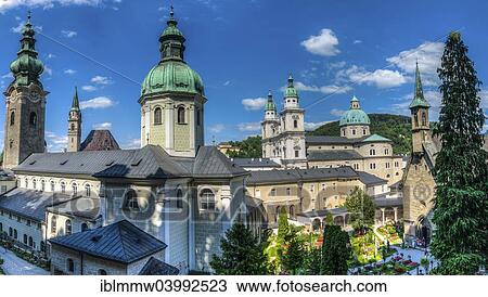 Stock Image - "Petersfriedhof or St. Peter's Cemetery, Collegiate Church of St. Peter, Church of St. Francis, Kollegienkirche, Magarethenkapelle Chapel, St Peter District, Salzburg, Salzburger State, Austria, Europe". Fotosearch