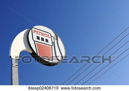 Stock Photo - "Petrol station sign with the word """"petrol"""", Namibia, Africa". Fotosearch