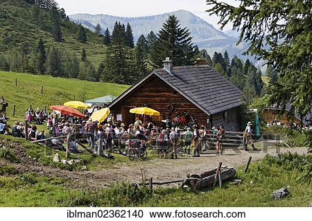 Stock Image - "Pfeifertag festival on Niedergadenalm alp, Jurlerhuette mountain inn, Strobl, Salzburg state, Salzkammergut resort area, Austria, Europe". Fotosearch
