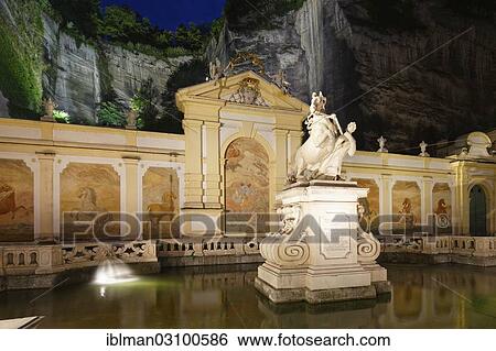 Stock Photograph - "Pferdeschwemme, horse pond at night, Herbert-von-Karajan-Platz, Altstadt, Salzburg, Salzburg State, Austria, Europe". Fotosearch