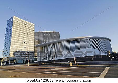 Stock Image - Philharmonie Luxembourg concert hall, Place de l'Europe square, European Quarter, Kirchberg Plateau, Luxembourg, Europe, PublicGround, Europe. Fotosearch