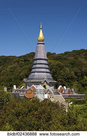 Stock Photo - "Phra Mahathat Naphamethinidon temple complex, Chedi of the Queen, Doi Inthanon National Park, Chiang Mai Province, Northern Thailand, Thailand, Asia". Fotosearch