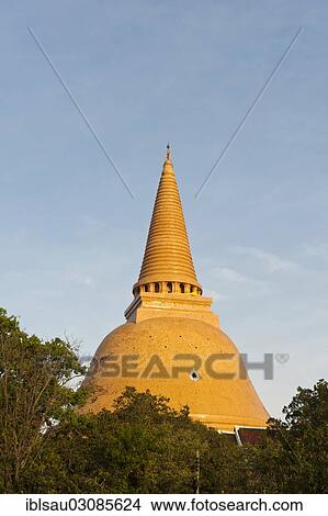 "Phra Pathom Chedi, stupa in the evening light, 127m, highest Buddhist Chedi in the world, Nakhon Pathom, Nakhon Pathom Province, Thailand, Asia" View Large Photo Image Picture - "Phra Pathom Chedi, stupa in the evening light, 127m, highest Buddhist Chedi in the world, Nakhon Pathom, Nakhon Pathom Province, Thailand, Asia". Fotosearch