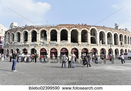 Stock Image - "Piazza Bra and the Arena di Verona, historic centre of Verona, Italy, Europe". Fotosearch