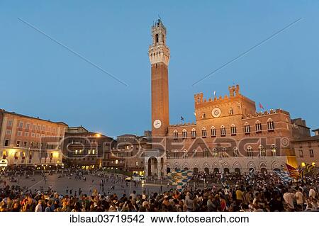 "Piazza del Campo with the tower Torre del Mangia of the Palazzo Pubblico, at dusk, historic center, Siena, Tuscany, Italy, Europe" View Large Photo Image Stock Image - "Piazza del Campo with the tower Torre del Mangia of the Palazzo Pubblico, at dusk, historic center, Siena, Tuscany, Italy, Europe". Fotosearch