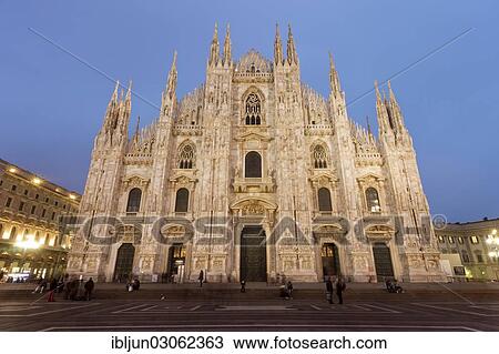 Stock Image - "Piazza del Duomo, Cathedral Square, with the Gothic cathedral, Milan Cathedral of Santa Maria Nascente, Piazza del Duomo, Milan, Lombardy, Italy, Europe". Fotosearch