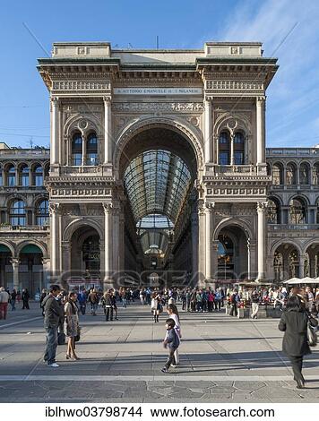Picture - "Piazza del Duomo with Galleria Vittorio Emanuele II shopping arcade, Milan, Lombardy, Italy, Europe". Fotosearch