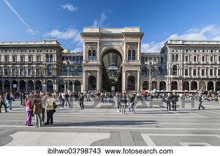 Stock Image - "Piazza del Duomo with Galleria Vittorio Emanuele II shopping arcade, Milan, Lombardy, Italy, Europe". Fotosearch