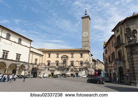 "Piazza del Plebiscito, town hall and town square, Palazzo Comunale, left, and Palazzo Podesta with clock tower, Viterbo, Lazio, Italy, Southern Europe, Europe" View Large Photo Image Stock Photo - "Piazza del Plebiscito, town hall and town square, Palazzo Comunale, left, and Palazzo Podesta with clock tower, Viterbo, Lazio, Italy, Southern Europe, Europe". Fotosearch