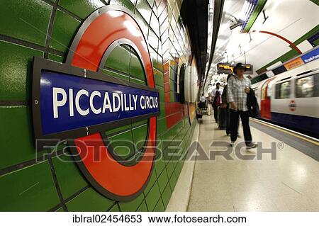 Stock Image - "Piccadilly Circus underground station, logo, London, England, United Kingdom, Europe, PublicGround, Europe". Fotosearch