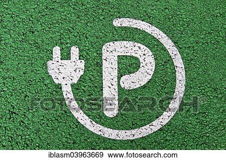 Stock Photo - "Pictogram, parking in front of a charging station for electric cars, Berlin, Germany, Europe". Fotosearch