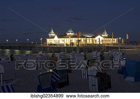 Stock Photo - "Pier at the beach in the evening, Ahlbeck, Usedom Island, Mecklenburg-Western Pomerania, Germany, Europe". Fotosearch