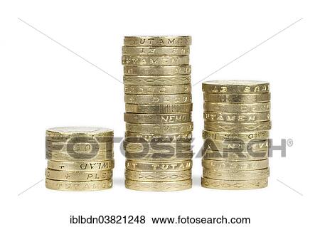 Stock Photo - Piles of UK sterling pound coins. Fotosearch