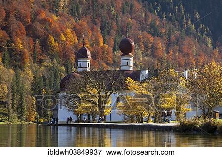 Stock Photo - "Pilgrimage church of St. Bartholoma am Konigssee, Berchtesgadener Land district, Upper Bavaria, Bavaria, Germany, Europe". Fotosearch