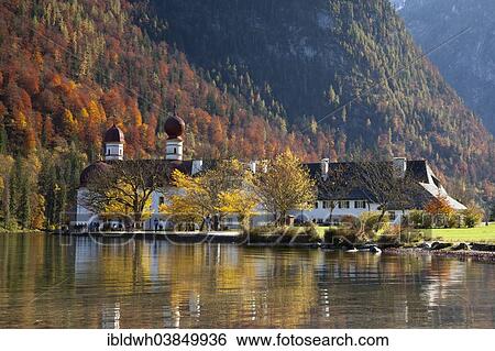 Stock Photograph - "Pilgrimage church of St. Bartholoma am Konigssee, Berchtesgadener Land district, Upper Bavaria, Bavaria, Germany, Europe". Fotosearch