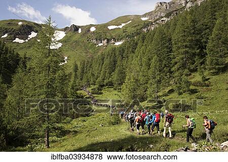 Stock Photo - "Pilgrims in Seidlwinkltal, Litzlhof Alm, Grossglockner pilgrimage from Fisch and Rauris, to Heiligenblut, Carinthia, to St. Peter and Paul, Salzburg State, Austria, Europe". Fotosearch