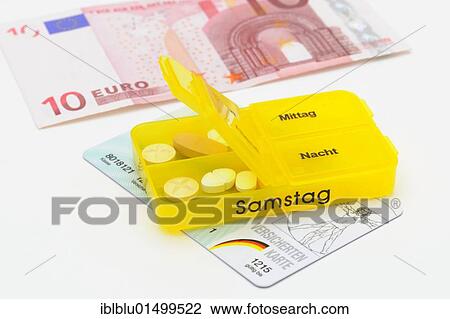 "Pill boxes with tablets, a health insurance card from AOK health insurance and a 10 euro banknote for consultation fees" View Large Photo Image Stock Image - "Pill boxes with tablets, a health insurance card from AOK health insurance and a 10 euro banknote for consultation fees". Fotosearch