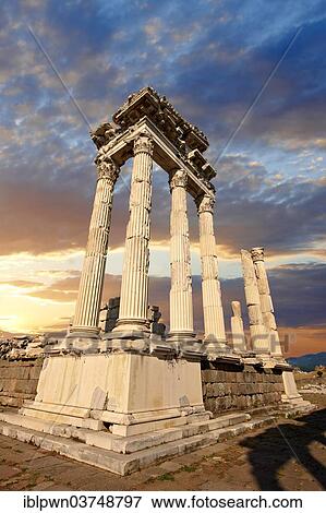 "Pillars of the Greco Roman Temple of Trajan, Pergamon archaeological site, UNESCO World Heritage Site, Bergama, Turkey, Asia" View Large Photo Image Stock Photo - "Pillars of the Greco Roman Temple of Trajan, Pergamon archaeological site, UNESCO World Heritage Site, Bergama, Turkey, Asia". Fotosearch