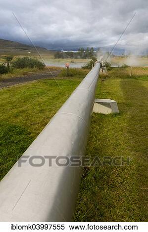 Stock Photography - "Pipeline with boiling water for the supply of Akranes and Borgarnes, Deildartunguhver, highest-flow hot spring of Iceland with 180 liters of boiling water per second, Reykholtsdalur, Iceland, Europe". Fotosearch