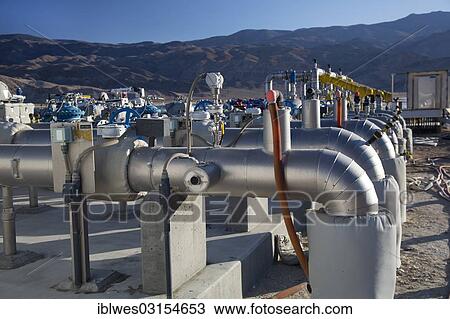 Stock Image - "Pipes and pumps for re-watering Owens Lake, near Keeler, California, United States, North America". Fotosearch