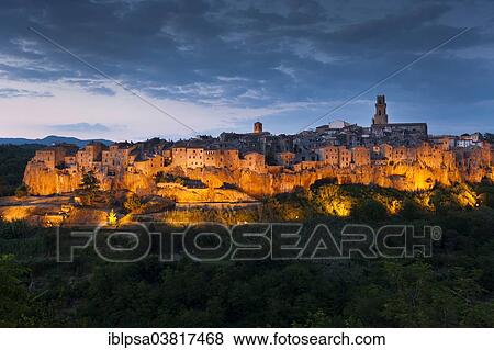 Stock Photo - "Pitigliano at dusk, Maremma, Province of Grosseto, Tuscany, Italy, Europe". Fotosearch