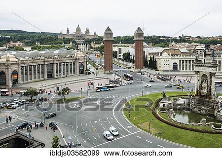 "Placa d'Espanya and trade fair grounds, Barcelona, Catalonia, Spain, Europe" View Large Photo Image Stock Photo - "Placa d'Espanya and trade fair grounds, Barcelona, Catalonia, Spain, Europe". Fotosearch