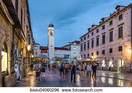"Placa or Stradun and clock tower, at dusk, historic centre, Dubrovnik, Adriatic, Dalmatia, Croatia, Europe" View Large Photo Image Stock Photograph - "Placa or Stradun and clock tower, at dusk, historic centre, Dubrovnik, Adriatic, Dalmatia, Croatia, Europe". Fotosearch