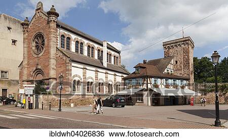"Place Andre Neher with synagogue and fortification tower, Obernai, Alsace, France, Europe" View Large Photo Image Stock Photograph - "Place Andre Neher with synagogue and fortification tower, Obernai, Alsace, France, Europe". Fotosearch