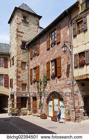 Stock Image - "Place au Ble, La Canourgue, Lot valley, Lozere, France, Europe". Fotosearch