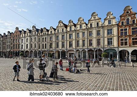 Stock Image - "Place des Heros square in Arras, Via Francigena, Pas-de-Calais department, North Pas-de-Calais region, France, Europe". Fotosearch