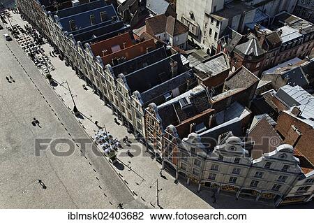 Stock Image - "Place des Heros square in Arras, view from the tower of the Town Hall, Via Francigena, Pas-de-Calais department, North Pas-de-Calais region, France, Europe". Fotosearch