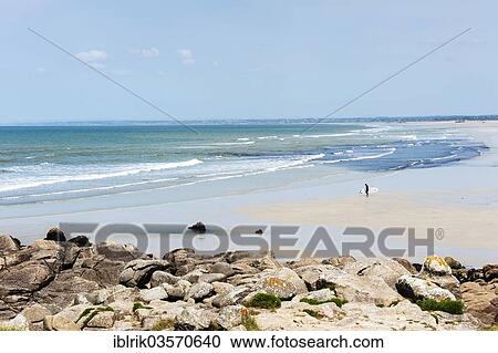 Stock Image - "Plage de la Torche, surfer, Departement Finistere, Brittany, France, Europe". Fotosearch