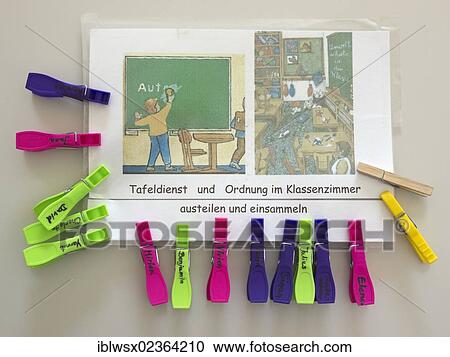 "Planner for duties in a classroom marked with named clothespins, Baden-Wuerttemberg, Germany, Europe" View Large Photo Image Stock Image - "Planner for duties in a classroom marked with named clothespins, Baden-Wuerttemberg, Germany, Europe". Fotosearch