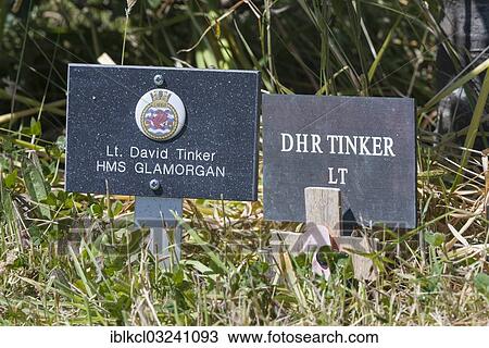 Stock Image - "Plaques commemorating fallen soldiers of the Falklands War, Memorial Wood, Stanley, Ostfalkland, Falkland Islands, South America". Fotosearch