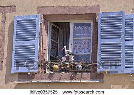 "Plastic storks in a nest on a window sill in Eguisheim, Eguisheim, Departement Haut-Rhin, Alsace, France, Europe" View Large Photo Image Stock Image - "Plastic storks in a nest on a window sill in Eguisheim, Eguisheim, Departement Haut-Rhin, Alsace, France, Europe". Fotosearch