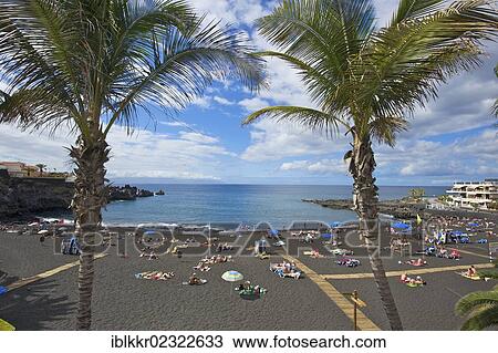 Stock Image - "Playa Arena in Puerto Santiago, Tenerife, Canary Islands, Spain, Europe". Fotosearch