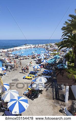 Stock Photo - "Playa de Martianez, designed by Cesar Manrique, Puerto de la Cruz, San Telmo, Tenerife, Canary Islands, Spain, Europe". Fotosearch