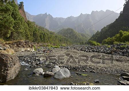 "Playa de Taburiente and the rock formation Roque del Huso in the Parque Nacional de la Caldera de Taburiente National Park, La Palma, Canary Islands, Spain, Europe" View Large Photo Image Stock Image - "Playa de Taburiente and the rock formation Roque del Huso in the Parque Nacional de la Caldera de Taburiente National Park, La Palma, Canary Islands, Spain, Europe". Fotosearch