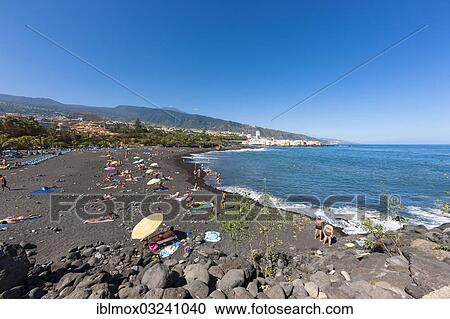 Stock Image - "Playa Jardin beach in Puerto de la Cruz, Puerto de la Cruz, Punta Brava, Realejo Bajo, Tenerife, Canary Islands, Spain, Europe". Fotosearch