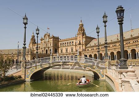 Stock Photo - "Plaza de Espana, or Spain Square, Maria Luisa Park, Parque de Maria Luisa, Seville, Seville province, Andalusia, Spain, Europe". Fotosearch