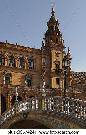 "Plaza de Espana square, partial view of the semi-circular building with a bridge, architect Anibal Gonzalez, Seville, Seville province, Andalusia, Spain, Europe" View Large Photo Image Stock Image - "Plaza de Espana square, partial view of the semi-circular building with a bridge, architect Anibal Gonzalez, Seville, Seville province, Andalusia, Spain, Europe". Fotosearch
