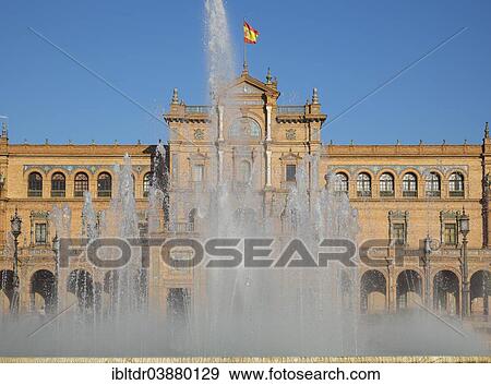 "Plaza de Espana with its central Vicente Traver fountain, Seville, Seville province, Andalusia, Spain, Europe" View Large Photo Image Stock Photo - "Plaza de Espana with its central Vicente Traver fountain, Seville, Seville province, Andalusia, Spain, Europe". Fotosearch