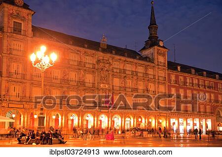 Stock Image - "Plaza Mayor square at night, Madrid, Spain, Europe". Fotosearch