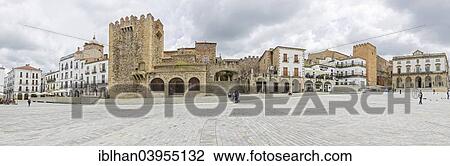 "Plaza Mayor with Torre de Bujaco, Caceres, Extremadura, Spain, Europe" View Large Photo Image Stock Image - "Plaza Mayor with Torre de Bujaco, Caceres, Extremadura, Spain, Europe". Fotosearch