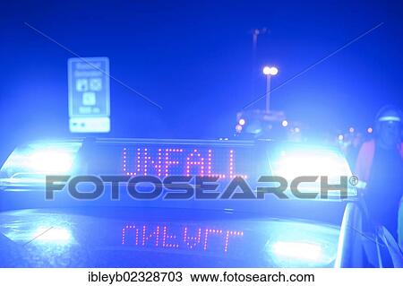 "Police car of the highway patrol, emergency lights, lettering """"Unfall"""", German for """"accident"""" on an LED display, Denkendorf, Baden-Wuerttemberg, Germany, Europe" View Large Photo Image Stock Image - "Police car of the highway patrol, emergency lights, lettering """"Unfall"""", German for """"accident"""" on an LED display, Denkendorf, Baden-Wuerttemberg, Germany, Europe". Fotosearch