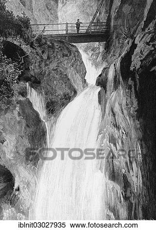 Stock Photography - "Ponal Falls at Lake Garda, illustration from the yearbook, Moderne Kunst in Meisterholzschnitten, Modern Art in Master Woodcuts, 1900". Fotosearch